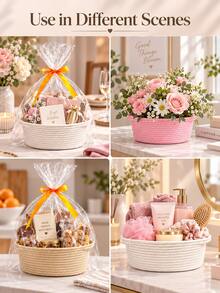Woven Gift Basket With Bag And Ribbon - Suitable For Mom, Baby Shower, Birthday And Raffle - Can Be Used To Store Dog Toys Or As A Rope Storage Basket On A Shelf - Multiple Colors Available - Multicolor - View 5
