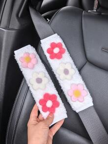 Soft Fluffy Plush Car Seat Belt Shoulder Cover, 3D Floral Applique Cute Seat Belt Shoulder Protector, Universal Cute Car Interior Decoration Accessory, Suitable For Women And Girls - Plush Flower - View 14