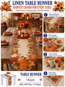 1pc-Thanksgiving Harvest Table Runner, Fall Pumpkin Maple Leaves Cutout Table Runner, Rustic Farmhouse Autumn Table Decor, Seasonal Tabletop Centerpiece For Dining Room Kitchen Party Holiday Home Decor - Multicolor - View 5