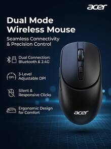 Acer Wireless 2.4G Bluetooth Dual-Mode Mouse, Quiet, Portable, Compact, Business Office, Desktop PC, Apple Laptop Compatible, USB Interface, Black - Wireless Bluetooth Dual-Mode - View 7
