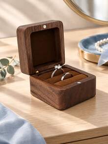 Personalized Square Solid Walnut Wood Rings Jewelry Box Engraved Logo Text, Wedding Gifts,Anniversary Gifts,Wood Box,Gift Box, Birthday Gifts - Multi-color - Walnut Month Flower Ring Box - View 4