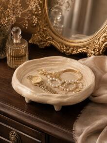 1pc Beige Resin Jewelry Tray, Asymmetrical Sculptural Design Jewelry Dish, Elegant Ring, Earring, Necklace, Watch Storage, Bedroom Vanity Decor, Suitable For Makeup Table, Gift, Wedding, Bridesmaid Gift, Room Decor, Home Decor - Multicolor - View 2