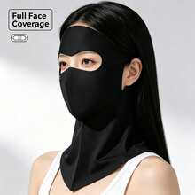 1pc Full Face & Neck Sun Protection Mask, UPF50+ UVA UVB Protection, Breathable Ice Silk Cooling Face Mask, Comfortable All-Day Sun Protection Mask, Suitable For Beach Vacation - Black - View 5
