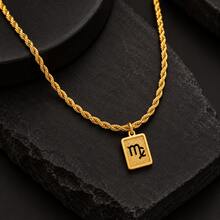 1pc Simple Fashion Rectangle Zodiac Pendant Stainless Steel Chain Necklaces For Men - Yellow Gold - View 3