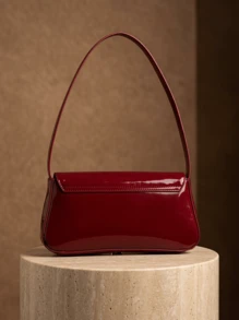 CAJUNI 女款復古 PU 翻蓋裝飾腋下單肩包，適合約會、外出、派對等場合 - 紅色 - 查看 2