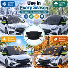 1pc 259*114.3cm Universal Car Windshield Snow Cover, Full Coverage Frost And Ice Protection Cover With Reflective Rearview Mirror Cover, 4 Hook Straps, Foldable Quilted All-Season Sunshade, Suitable For Sedan, Hatchback And SUV, Green/Orange Accents, Winter Car Accessory, Christmas Gift For Female Drivers - Multicolor - View 9