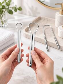 Stainless Steel Tongue Scraper, Reusable Oral Care Tongue Cleaner With Small Loop, Large Loop & U-Shaped Designs, Smooth Edge Breath Care Tool, Compact Portable Dental Hygiene Accessory For Home, Travel & Daily Use - Silver - View 9