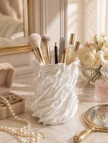 1pc Decorative Wavy Makeup Brush Holder With Sculptural Details, Can Store Brushes, Lip Gloss, Pencils, Combs And Skincare Tools, Exquisite Storage Cup, Suitable For Vanity, Bathroom And Beauty Studio | Cosmetic Storage Rack, Brush Holder, Storage - Multiple Styles - View 9