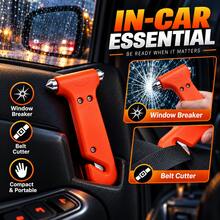 1pc 2-In-1 Car Escape Tool, Dual-Head Window Breaker & Hidden Seatbelt Cutter, Compact Portable Emergency Car Hammer With Orange Easy-Grip Handle, Suitable For Glove Box, Door Storage Pocket, Center Console, Ideal For Long Trips, Essential Car Accessory For Drivers, Christmas Gift For Women - Multicolor - View 4