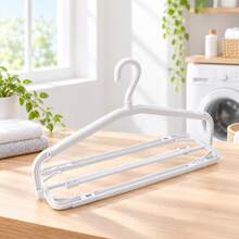 Telescopic Folding Coat Rack, Multi-Functional Wardrobe Storage Organizer, Adjustable Width Drying Rack, Non-Slip Pants Hanger, Space-Saving Clothes Organizer, Home Balcony Closet Hanging Storage Rack - White - View 8