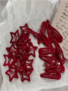 10pcs Red Five-Pointed Star Water Drop Clip Mini Cute Side Clip Bangs Clip Star Style Hair Clip Resin - Multicolor - View 4