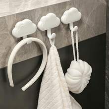 2/3/6pcs Soft Cute 3D Cloud Shaped Seamless Hooks, No-Drill Adhesive Backing Installation, No Drilling Required, No Wall Damage, Thickened Hooks With Strong Load-Bearing Capacity, Rounded Arc Hooks Prevent Slipping, Pure White Minimalist Texture - View 5
