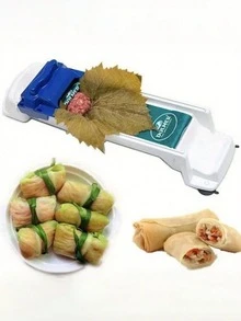 1pc Dolmer Roller Machine, Stuffed Grape Leaf Rolling Tool, Magic Sushi & Spring Roll Maker, Easy Vegetable Meat Rolling Kitchen Gadget For Making Dolma, Sarma, Egg Rolls, DIY Handheld Food Wrapping Tool - Blue and White - View 2