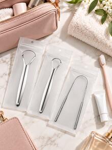 Stainless Steel Tongue Scraper, Reusable Oral Care Tongue Cleaner With Small Loop, Large Loop & U-Shaped Designs, Smooth Edge Breath Care Tool, Compact Portable Dental Hygiene Accessory For Home, Travel & Daily Use - Silver - View 2