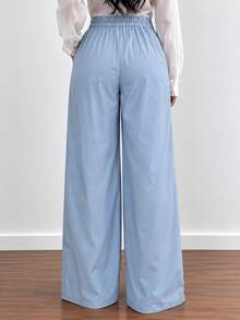 Women's Solid Color Pocket Casual Versatile Daily Wide Leg Pants - Blue - View 4