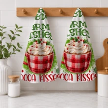 Christmas Hot Cocoa Plaid Kitchen Towel, Cocoa Kisses Warm Wishes Text Red Plaid Mug Cream Berry Snowflake Print Tea Towel, Winter Christmas Dessert & Beverage Theme Decorative Hand Towel, Rustic Farmhouse Style Kitchen Dining Home Holiday Decor Towel, Housewarming Birthday Christmas New Year Winter Holiday Gift - Multicolor - View 5