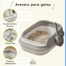 Semi-Open Cat Litter Box With Cleaning Scoop And Sanitary Filter - Champagne - View 6