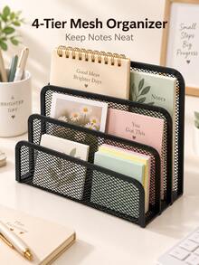 Metal Mesh 4-Compartment File Organizer Desktop Memo Storage Box Office Desk Letter Sorting Rack Student Desk Book & Document Divider Frame Office Stationery Sundries Organizer Box Back To School Dormitory Desktop Storage Essential, Hollow Mesh Breathable Design, Partitioned Storage For Memos Notebooks Files, Sturdy Iron Craft Resistant To Deformation, Universal Storage Solution For Office Home Desk - Multicolor - View 9
