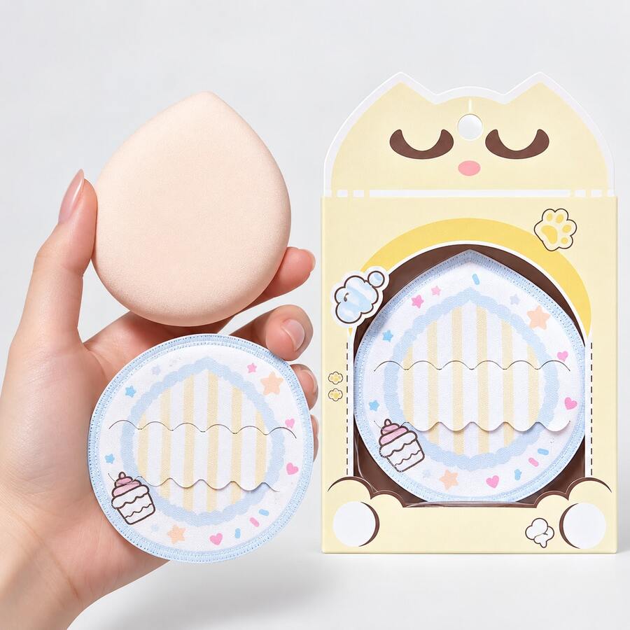 1pc Cartoon Marshmallow Makeup Powder Puff, Soft Dual-Use Dry And Wet Powder Puff, Suitable For Foundation And Loose Powder - Baby Blue - View 1
