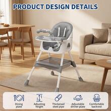 UBRAVOO Foldable Baby High Chair 6 Months Plus, With Large Antislip Pad & ToyRack, Easy To Clean Feeding - Grey - View 5