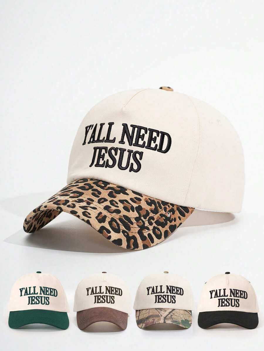 1pc Women's "You All Need Jesus" Trucker Hat, Personalized Letter Embroidery Baseball Cap, Street Fashion 5-Panel Hat, Outdoor Sun Protection Casual Hat, Suitable For Spring/Autumn Travel, Beach Vacation Wear - Multicolor - View 1