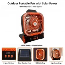New Solar Powered Outdoor Fan, With Solar Panel, Portable USB Charging, 4 Wind Speed Settings, 3 Lighting Modes, Timer 2/4/6 Hours, Fishing Camping Tent, Outdoor Tool - Multicolor - View 8