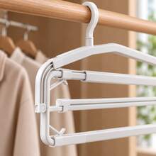 Telescopic Folding Coat Rack, Multi-Functional Wardrobe Storage Organizer, Adjustable Width Drying Rack, Non-Slip Pants Hanger, Space-Saving Clothes Organizer, Home Balcony Closet Hanging Storage Rack - White - View 3