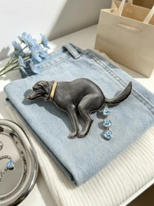 1pc Vintage Zinc Alloy Women's Brooch, Funny Dog Pooping Heart Rhinestone Pin, All-Season Personalized Design - Multicolor - View 1