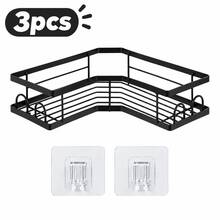 3pcs Stainless Steel Corner Shower Caddy Set, Drill-Free Adhesive Wall Mount Shower Storage Rack, Suitable For Shampoo, Body Wash And Soap - Black - View 7