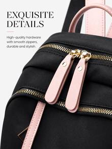 Versatile Black & Pink Large Capacity Casual Backpack, Outdoor Sports Style. Lightweight And Durable, Multiple Compartments With Side Pockets, Adjustable Shoulder Straps, Reinforced Bottom. Suitable For Students And Outdoor Enthusiasts, Perfect For School, Commuting, Outdoor Fitness, Weekend Hiking. - Multicolor - View 3