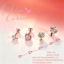 Sweetheart Rose Lip Stud Internal Thread Lip Stud Cartilage Stud INS Sweet Style Non-Fading Piercing Jewelry European & American Piercing Jewelry Suitable For Halloween, Christmas, Daily Wear - No. 1 Pink Cross - View 2