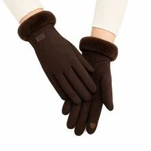 Luva Feminina Inverno Térmica Forrada Touch Screen Peluciada Frio Veludo Elegante - Marrom - Visão 2