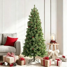 1 Blooming Pine Needle Christmas Tree With Fluffy And Full Branches. The Stable Base Prevents Tipping Over, And The Tree Is Easy To Assemble To Create A Strong Festive Atmosphere. Placed In The Living Room, It Fully Shows The Christmas Vibe. - Multiple Specifications - View 6