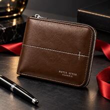 HOVI'S Men Vintage Cracked Texture Bifold Short Wallet, Full Zipper Closure Purse With Coin Pocket, 4 Card Slots 2 ID Windows & 2 Cash Compartments Wallet - Multicolor - View 10