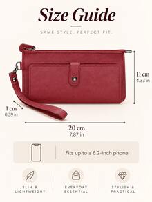 Fashionable Large Capacity Clutch, Credit Card Holder, Women's Casual Wallet And Wrist Strap, PU Leather Lightweight Phone Holder - Burgundy - View 9