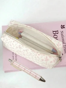 1pc Pink Floral Pencil Case, Lightweight Zipper Stationery Storage Bag, Simple Large Capacity Student Pencil Bag, Portable Pen Storage Box, Office Stationery Bag, Makeup Tool Storage Bag, Desktop Accessory, Suitable For Storing Small Items In School And Office, Pen And Pencil Storage, Daily And Travel Use Makeup Accessory Storage Bag, Back To School Season Gift - Multiple Styles - View 15