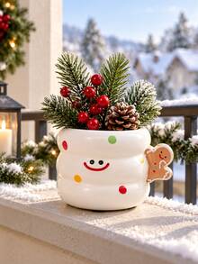 Christmas Resin Figurine Planter, Cute Santa & Tree Shape Decor Pot With Artificial Pine, Tabletop Holiday Centerpiece For Home Mantel, Window, Balcony, Xmas Party Decor & Festive Gift For Family Friends - A - View 5