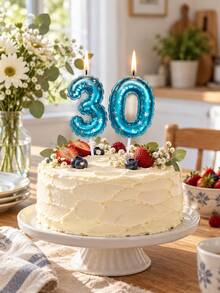 1PC Blue Metallic Number Birthday Candles With Star Pattern, Inflatable Balloon Style Cake Toppers With Long Sticks, Lighted Number Candles For Kids Adults Birthday Party, Anniversary Celebration, Cake Decoration Supplies For European Festive Events - View 6