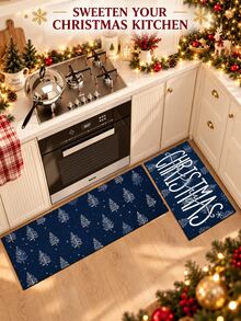 1/2pcs Christmas Floor Mat, Vintage Diatomaceous Earth Mat, Christmas Tree Design, Super Absorbent, Non-Slip, Perfect For Bathroom, Kitchen And Dining Room, Quick Drying, Ideal Gift For Home Decor And Bathroom Mat - Multicolor - View 5