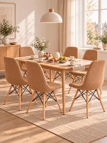 1/4/6pcs Solid Color Chair Covers, Modern Minimalist Corn Velvet Elastic Shell Curved Chair Covers, Suitable For Living Room, Bedroom, Dining Room, Study And Other Occasions, Removable And Washable, All Season - Khaki - View 6