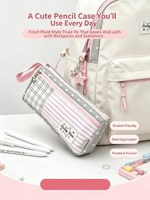 Plaid & Stripe Patchwork Pencil Case Set With 8 Pencils - Sets - View 4