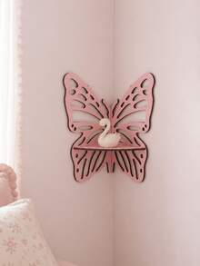 1pc Pink Butterfly Pattern Fresh Hollow Wall Shelf, Assembly Required, Spring Garden Pastoral Home Style, Symmetrical Butterfly Wing Outline, Multi-Layer Hollow Texture Detail, Semi-Circle Single-Layer Display Tray 3D Hanging Design, Suitable For Aromatherapy Small Decor, Mini Flower Pots, Collectibles, Photos, Jewelry And Holiday Decorations, Utilizing Vertical Wall Space For Decoration, Display And Storage, Suitable For Living Room, Bedroom, Entryway, Vanity - Pink B - View 9