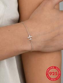 1pc S925 Sterling Silver Delicate Personalized Airplane Bracelet For Women, Minimalist Thin Chain Design, Niche Fresh Elegant Versatile Daily Commute Travel Atmosphere Accessory, Gift For Girlfriend Best Friend - Toy Airplane - View 1