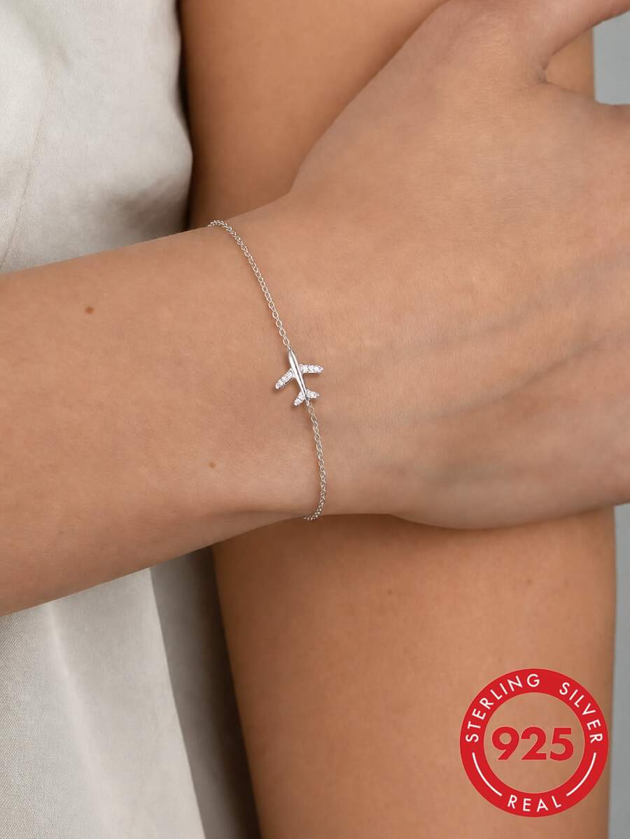 1pc S925 Sterling Silver Delicate Personalized Airplane Bracelet For Women, Minimalist Thin Chain Design, Niche Fresh Elegant Versatile Daily Commute Travel Atmosphere Accessory, Gift For Girlfriend Best Friend - Toy Airplane - View 1