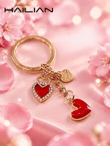 Rhinestone Heart Keychain, Sweet Enamel Heart Bag Charm Pendant, Gold Lobster Clasp Accessory, Fashion Backpack Handbag Decor Gift For Women Girls - Multicolor - View 2