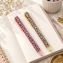 1/5/12pcs Leopard Print Retractable Ballpoint Pen, Plastic Click Pen, Office School Stationery, Multi Pattern Simple Ball Pen, Cute Writing Tool, Student Daily Supply, Small Festival Gift Pen, Office Desktop Decor - Multicolor - View 5