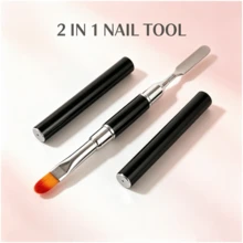 Dual‑Ended Nail Art Brush, Professional Salon Nail Gel Brush With Spatula, Portable Nail Painting & Mixing Tool With Protective Cap For Manicure Nail Art Design - Black - View 1