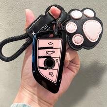 Suitable For BMW Car Key Case YK2 Pink & Black With Cute Cat Paw Key Strap, Black & Pink Pendant Keychain, Key Shell Protective Cover, Compatible With BMW 2/3/5/6/7 Series, X1 X2 X3 X5 X6 - Durable Design, Convenient Key Bag, Perfect For BMW Enthusiasts, Holiday Gift - Pink and Black - View 3