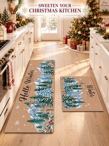 1/2pcs Christmas Diatomaceous Earth Mat, Vintage Cedar Pattern, Super Absorbent, Non-Slip, Perfect For Bathroom, Kitchen And Dining Room, Quick Drying, Ideal Home Decor And Bathroom Mat Gift - Multicolor - View 1
