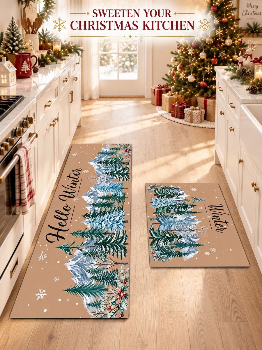 1/2pcs Christmas Diatomaceous Earth Mat, Vintage Cedar Pattern, Super Absorbent, Non-Slip, Perfect For Bathroom, Kitchen And Dining Room, Quick Drying, Ideal Home Decor And Bathroom Mat Gift - Multicolor - View 1